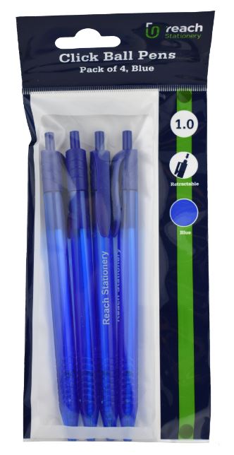 BALL PENS BLUE CLICK 4PK (86146)